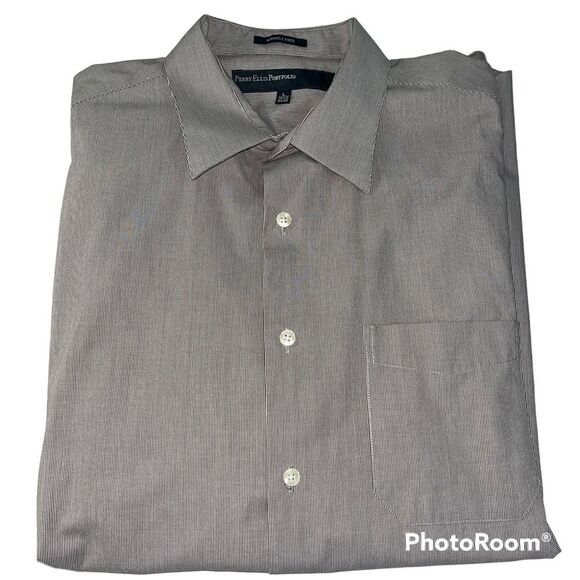 Perry Ellis Portfolio Men’s Long Sleeve Button Down Dress Shirt Gray Size Large - Picture 1 of 10